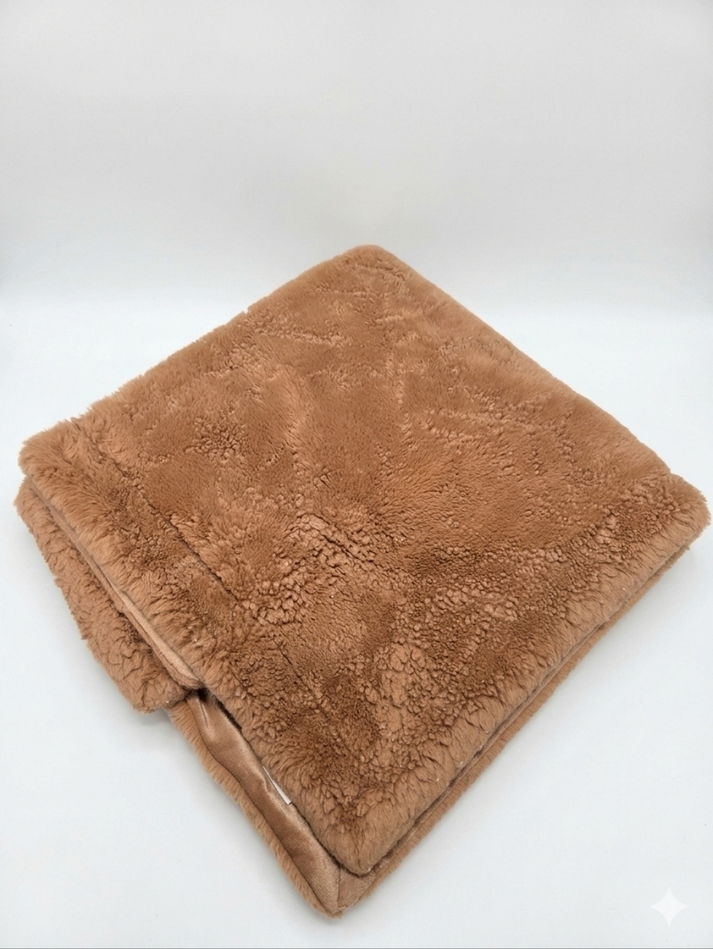 London & Cole Brown Faux Fur Baby Blanket 29x39 Satin Trim Minky GUC